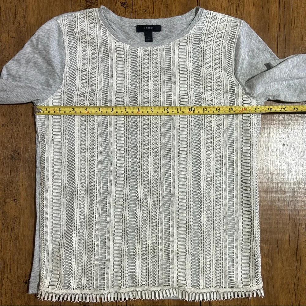 J. Crew gray cotton long sleeve top with lace details small